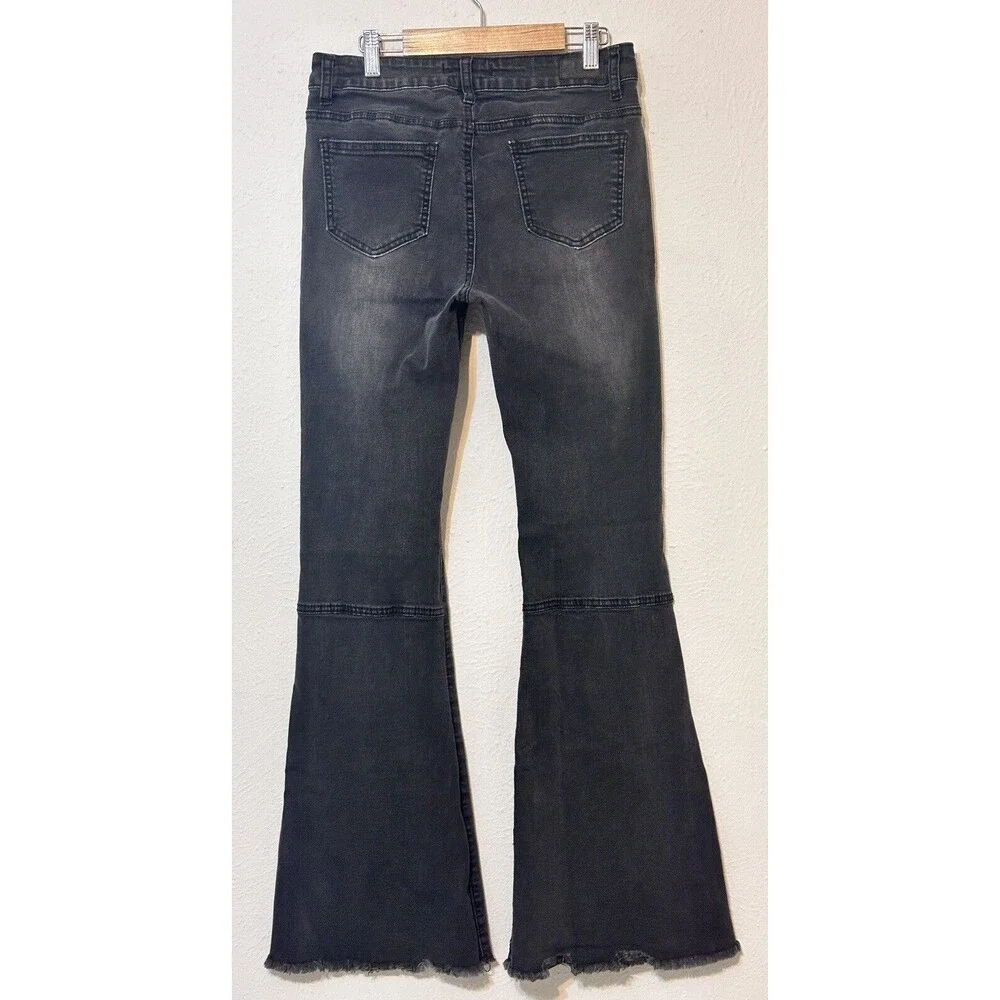 L&B Lucky And Blessed Viniage Women’s Size 8 Black Flare Jeans Y2K Raw Hem